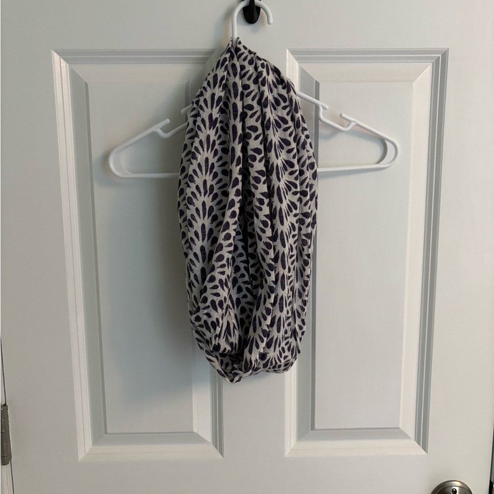 Navy Blue and White Patterned Infinity Scarf